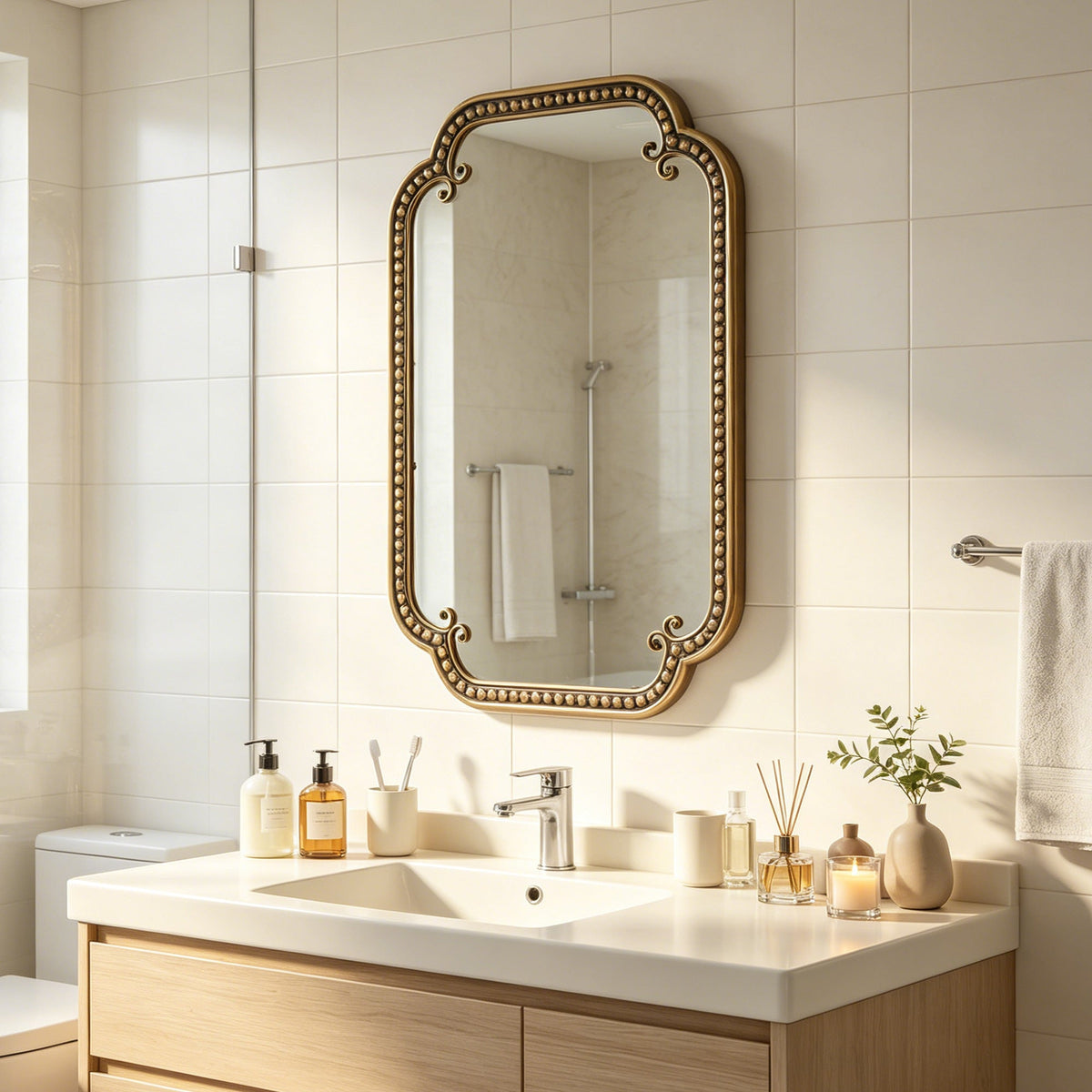 Gold Irregular Beaded Metal Framed Wall Mirror