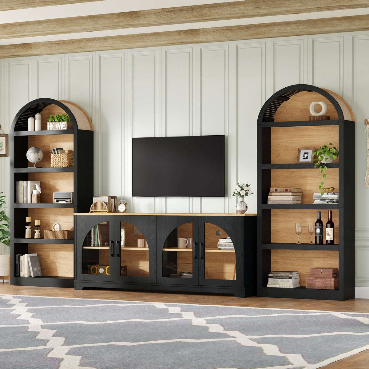 3-Piece Retro TV Stand Set with Bookshelf for TVs Up to 70"