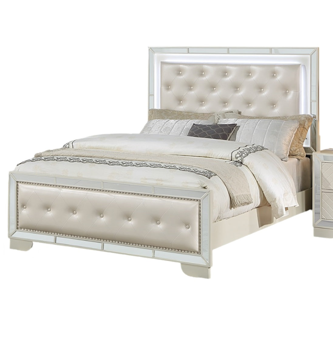 Queen Size Bed with LED and Two Nightstands