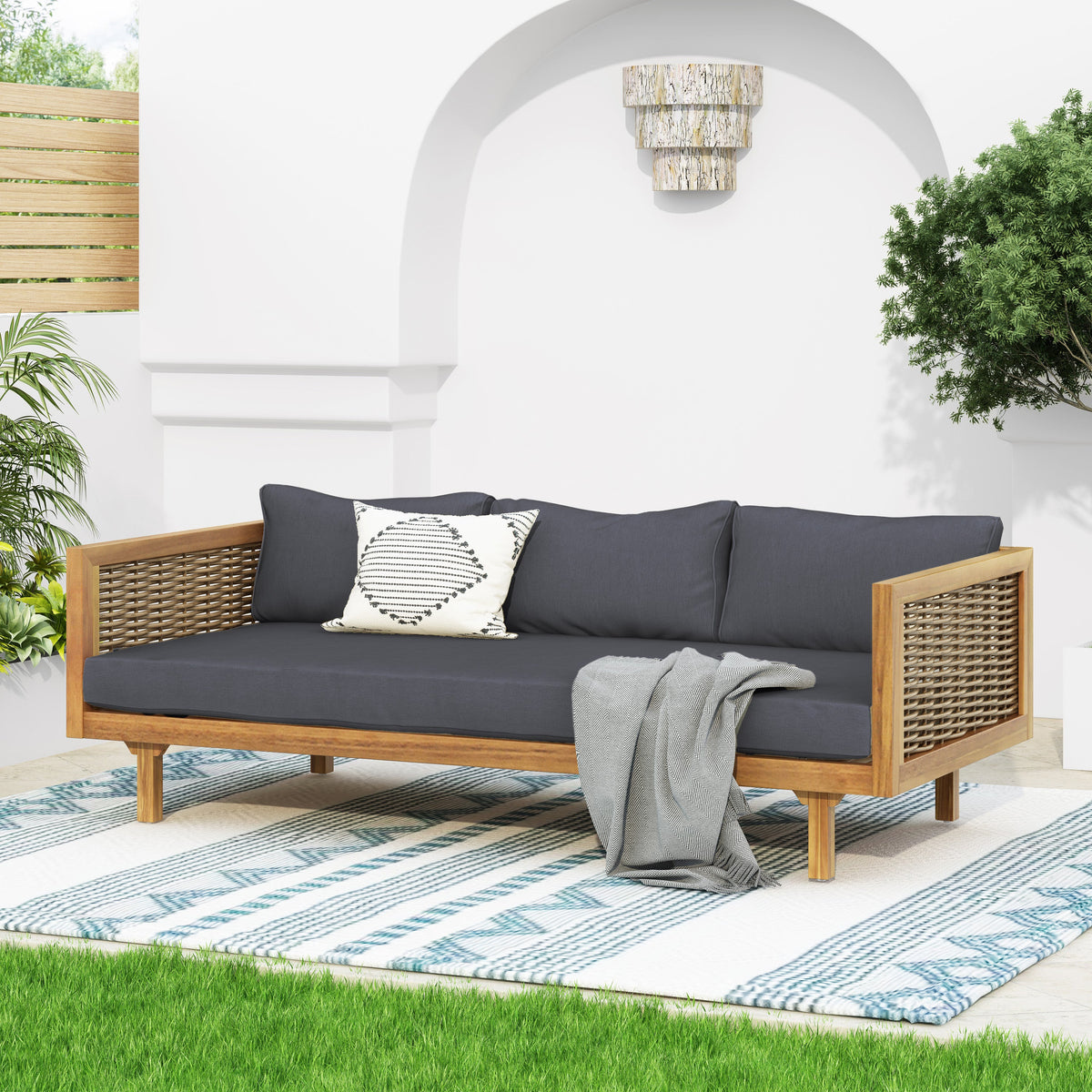 Claremont 3 Seater Daybed With Rattan Arms (Dark)