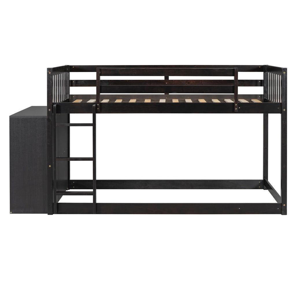 Twin Over Twin Bunk Bed with 4 Drawers and 3 Shelves - Espresso