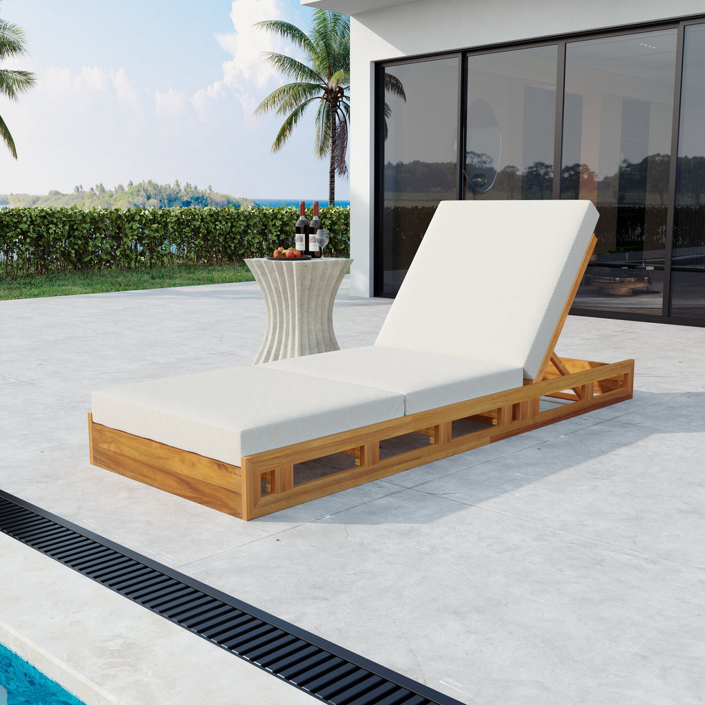 Lounge Chaise Set in Acacia Solid Wood with Lounge Cushion