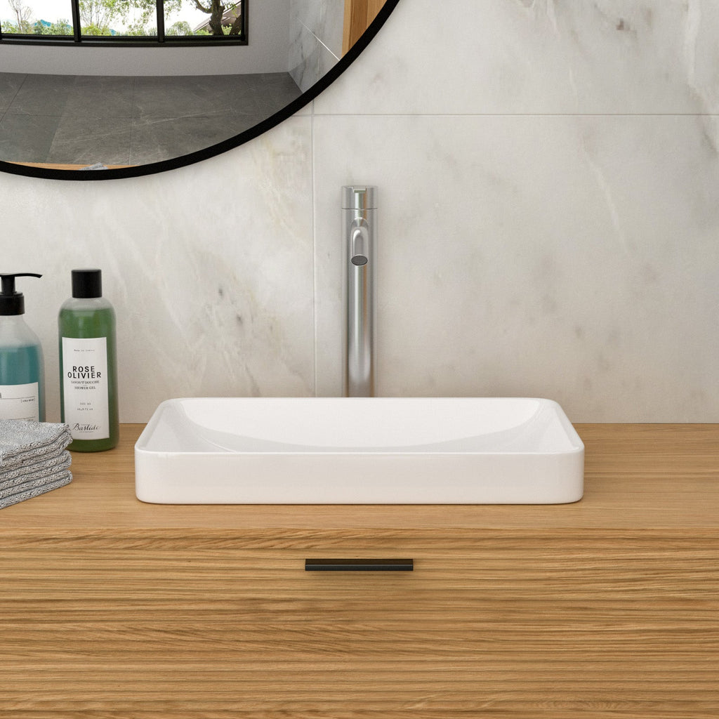 19"x12" White Semi-Recessed Ceramic Bathroom Sink