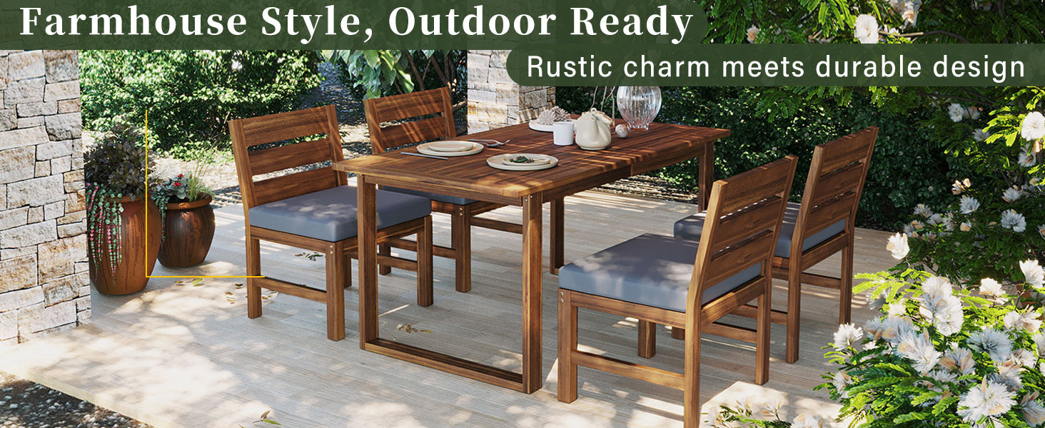 U_STYLE Farmhouse 5-Piece Outdoor Patio Dining Set