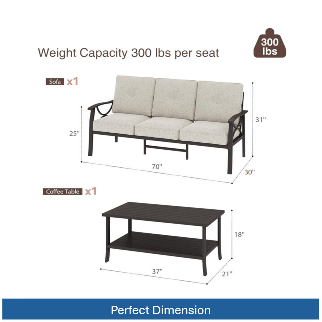 5-Piece Metal Patio Furniture Set, 5-Seat All-Weather Conversation Sofa