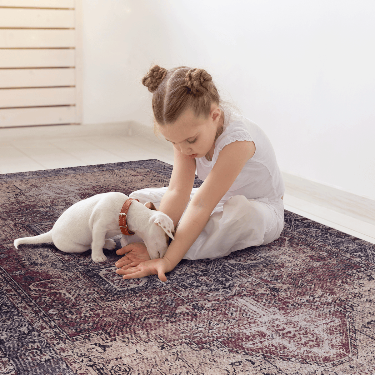 Maval Burgundy Washable Rug 2' x 3' Doormat Rug