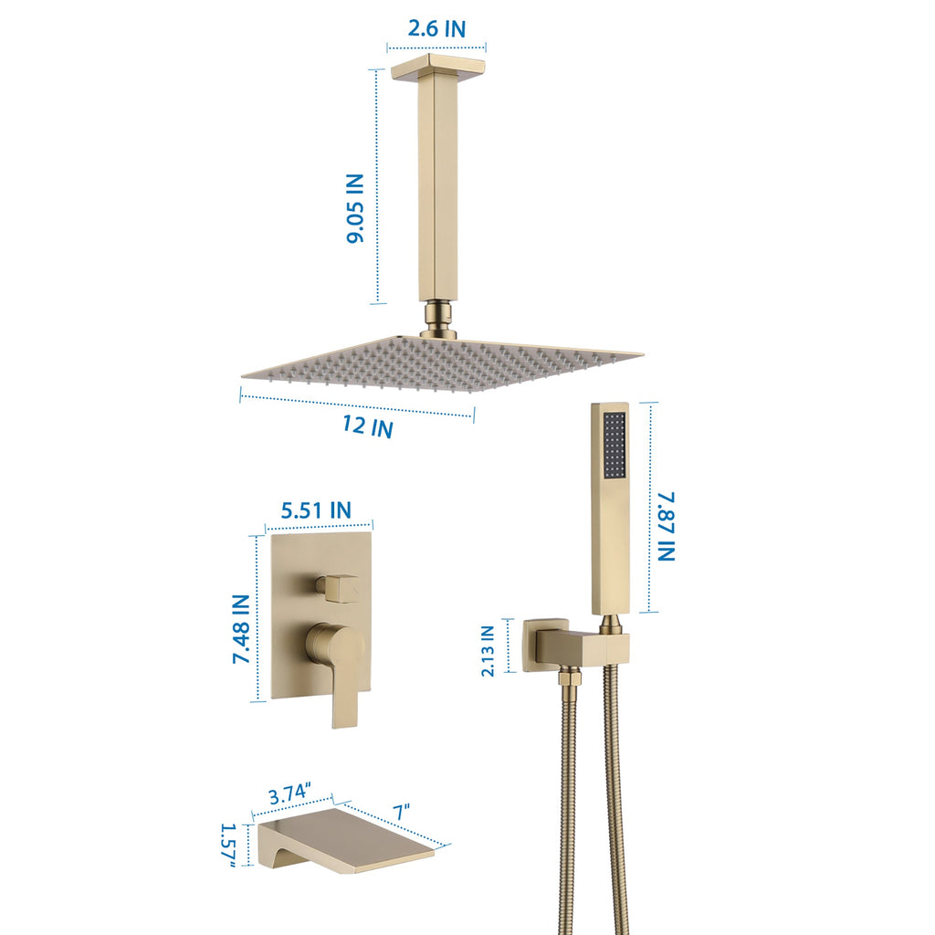Shower Faucet Set with High Pressure 12 Inch Rainfall Head