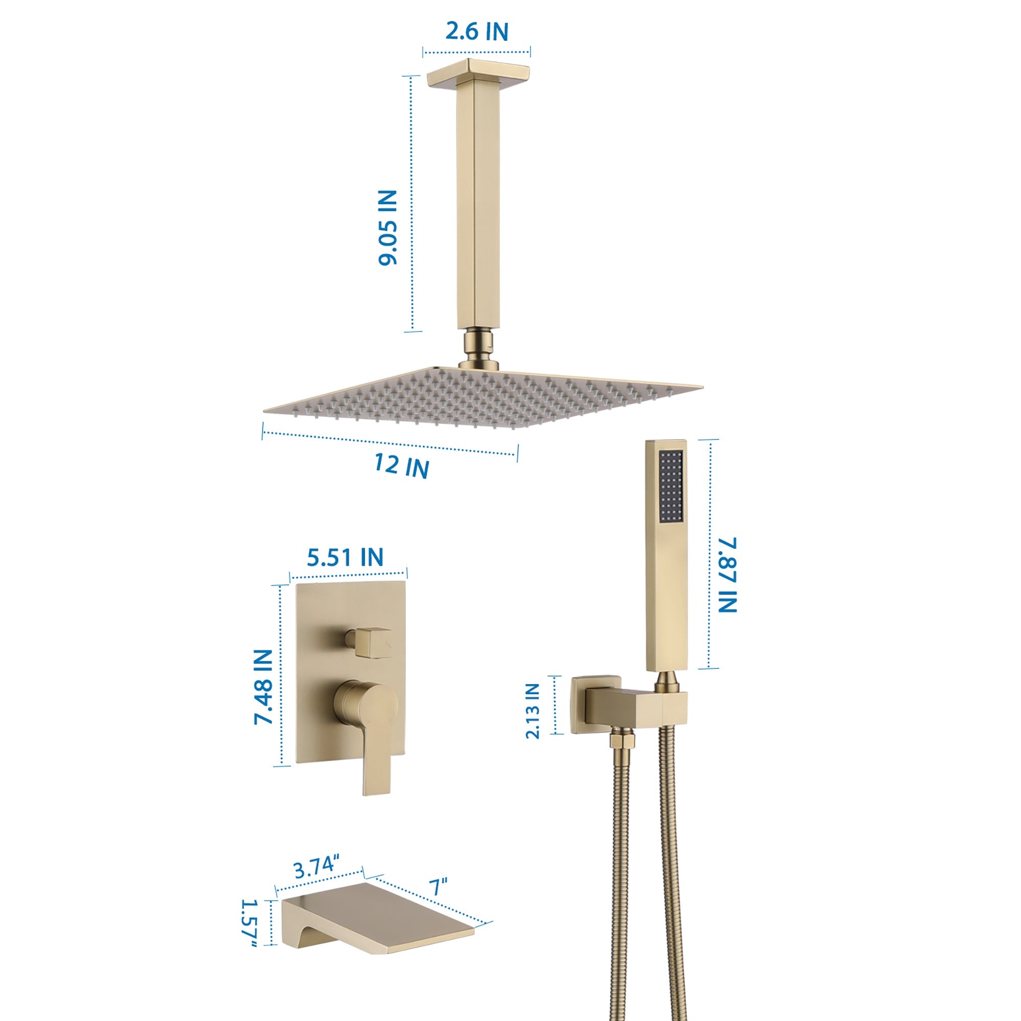 Shower Faucet Set with High Pressure 12 Inch Rainfall Head