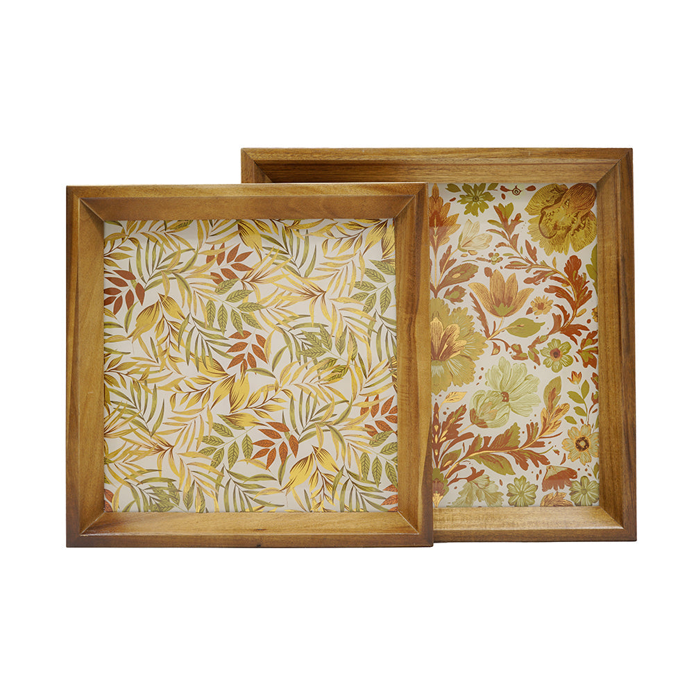Set of 2 Square Acacia Wood Mirrored Tray