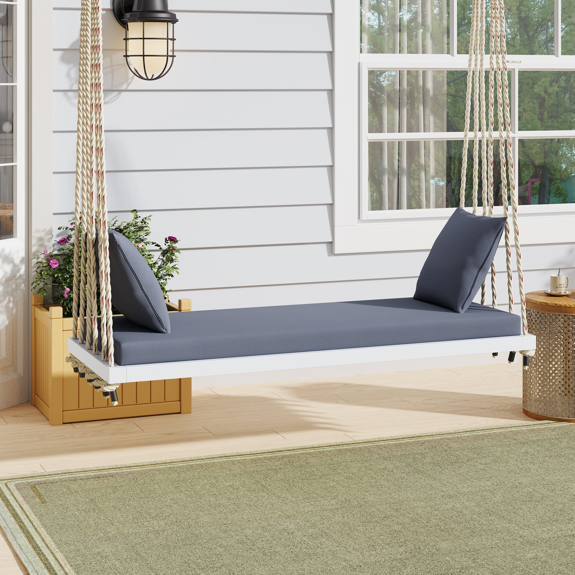 TOPMAX Patio Wooden Swing Chair, Hanging Porch Swing Bench
