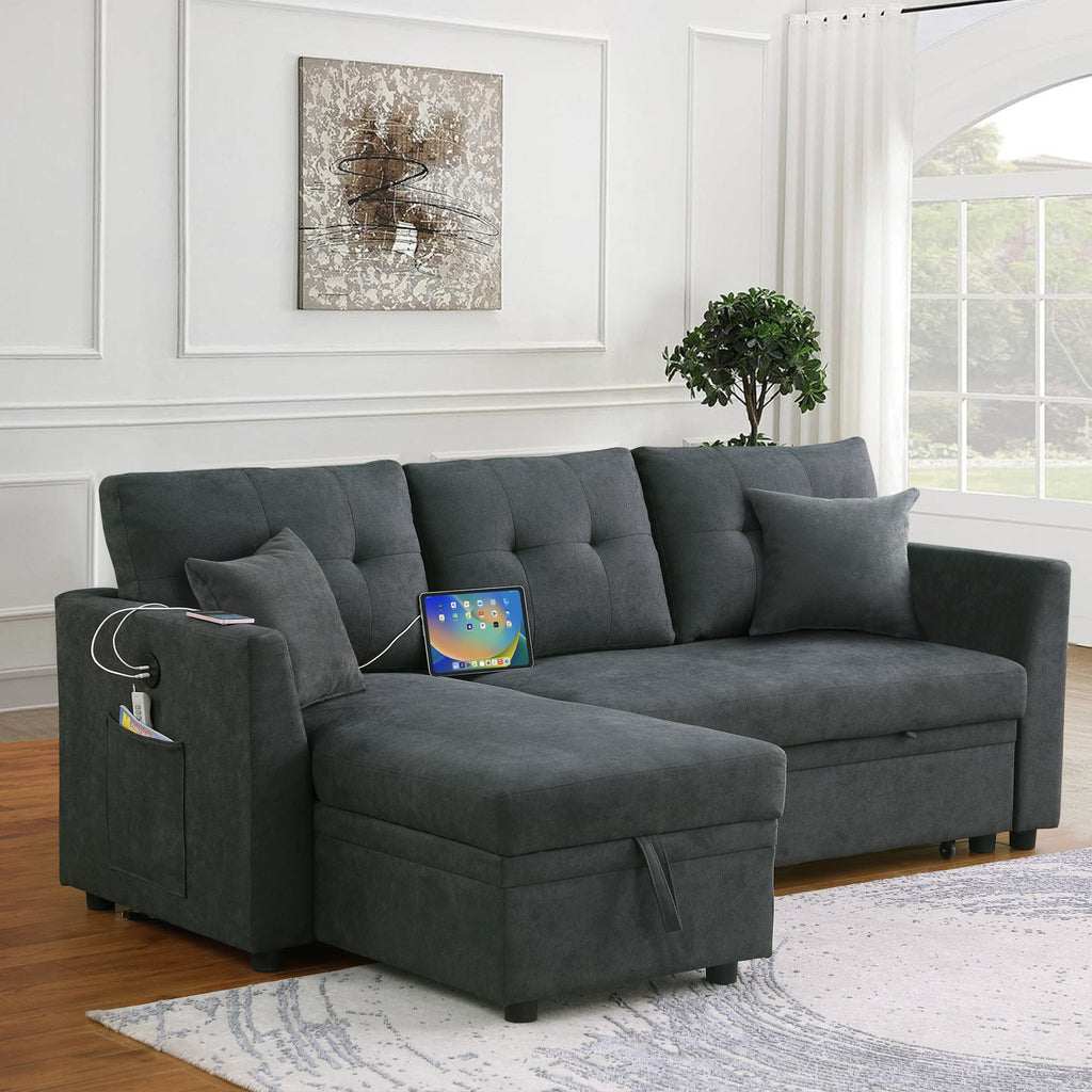 Reversible L-Shaped Sofa Bed with USB Port