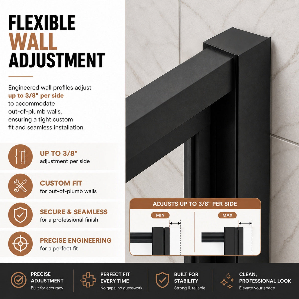 Semi-Frameless Pivot Hinged Glass Shower Door