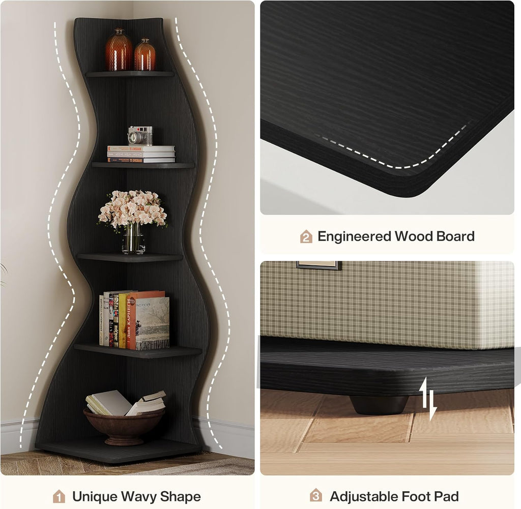 69.8" Height 5-Tier Wavy Bookshelf