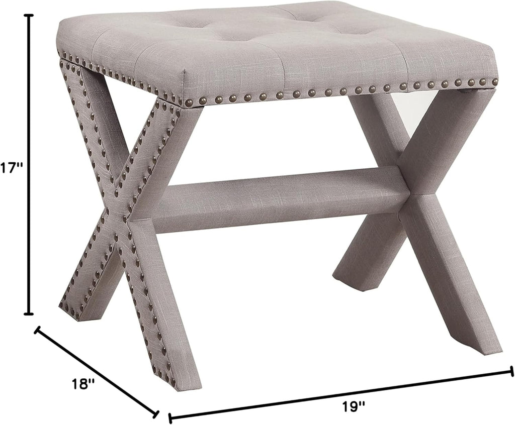 Linen Blend Accent Bench with Nailhead Trim