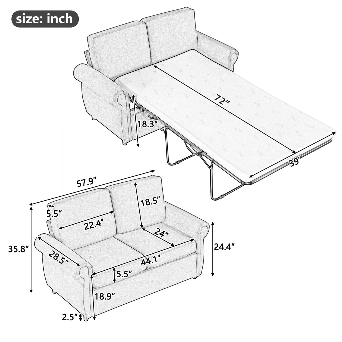 Orisfur Pull Out Sofa Bed Loveseat Sleeper