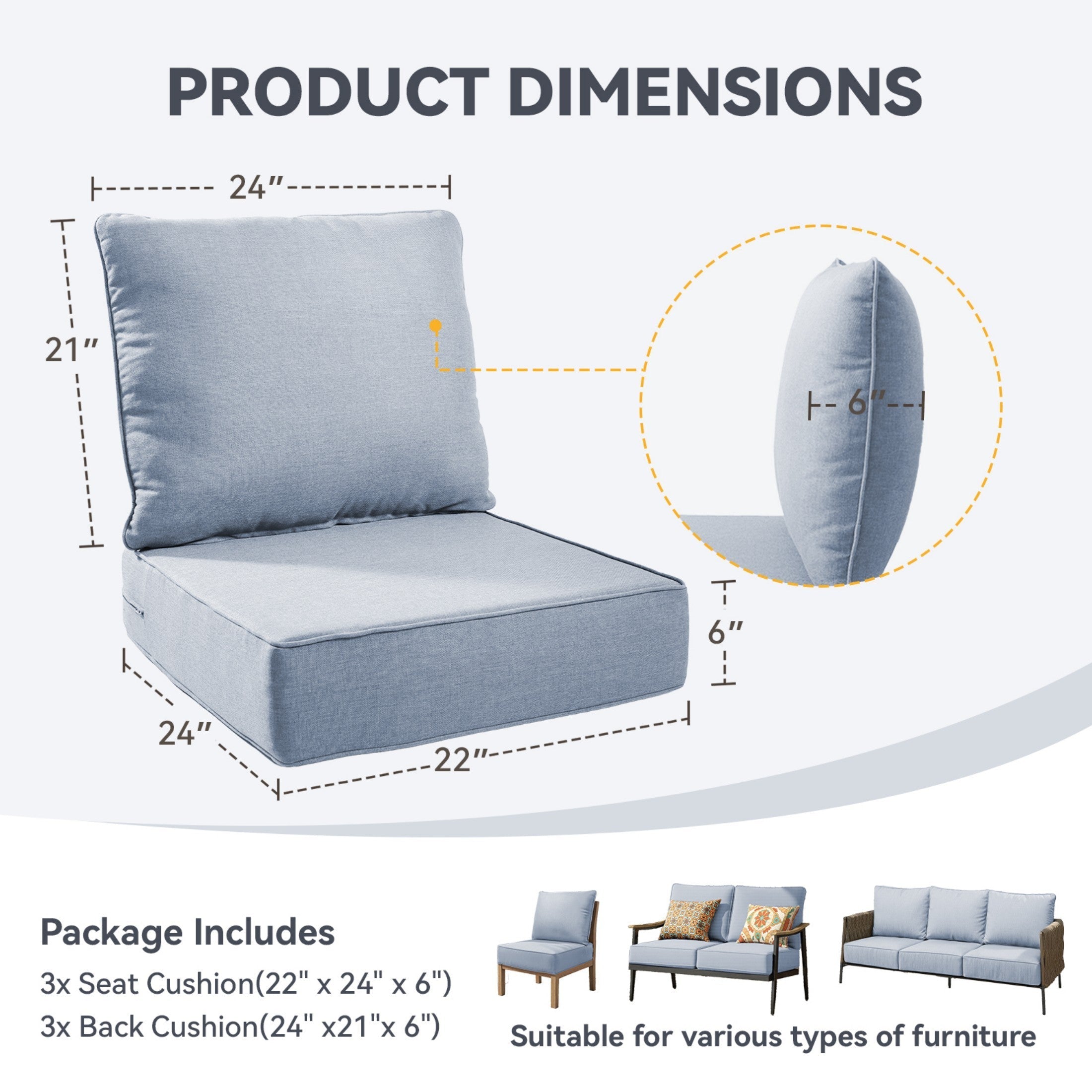 6 Inch Thicker Outdoor Chair Cushion Set