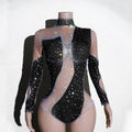 Womens Rhinestone Mesh Patchwork Jumpsuit