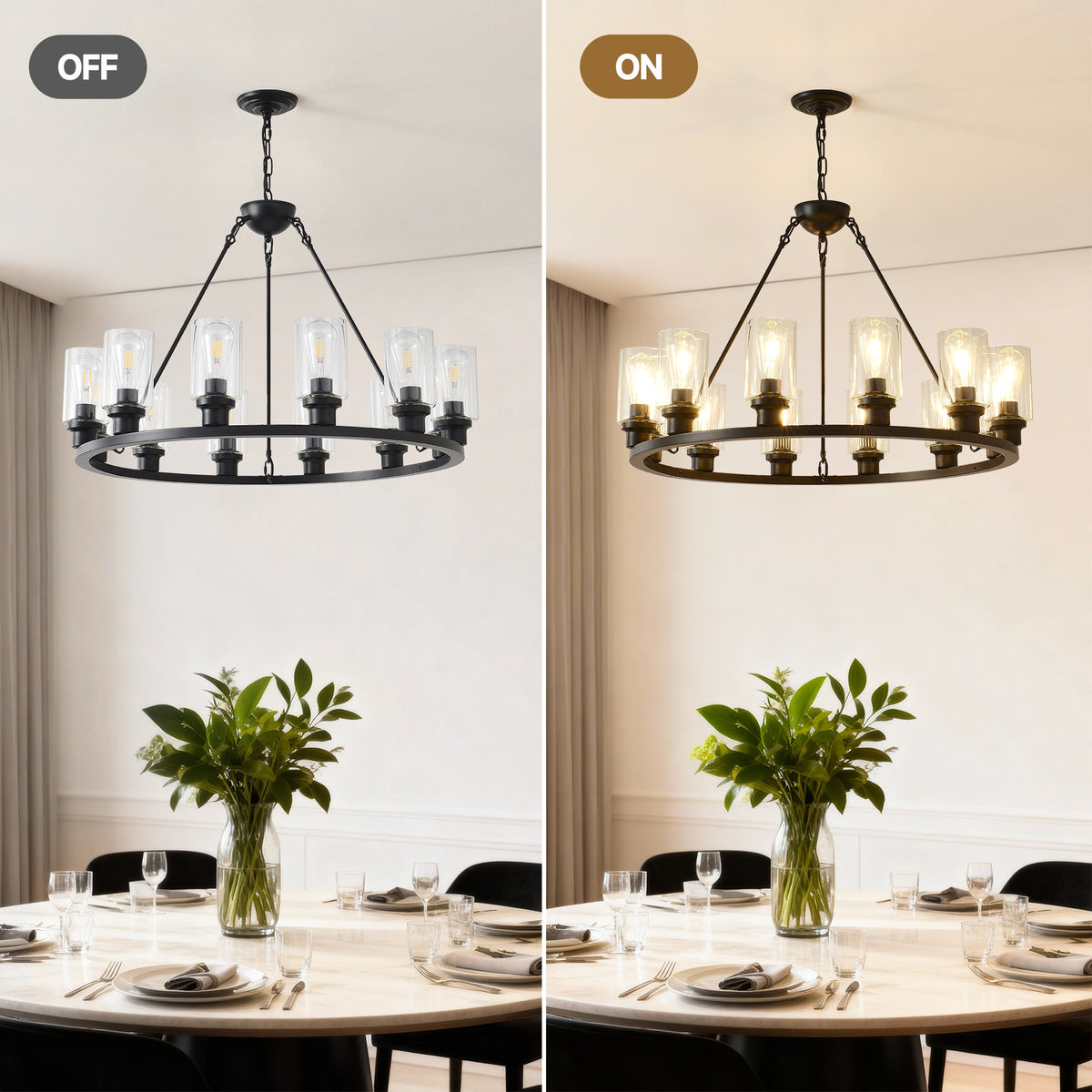 Black Wagon Wheel Chandelier - 34.5 Inch Modern Farmhouse