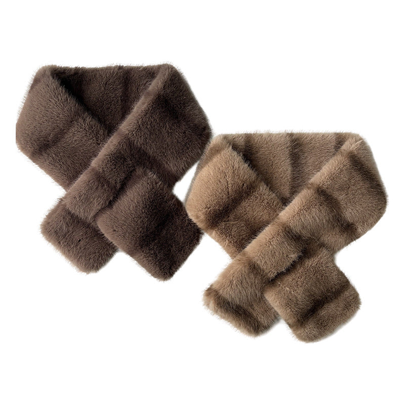 Striped Color Contrast Soft Plush Cross-hole Scarf With Retro And Sophisticated Style, Suitable For Autumn And Winter Commuting And Traveling Outfits.