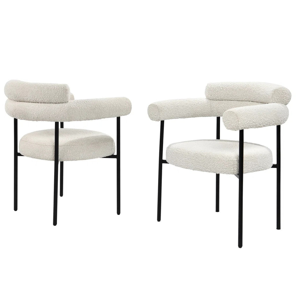 Set of 2 Boucle Fabric Kitchen Dining Chair with Armrest