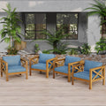 Outdoor Acacia Wood Club Wooden Armchair with Cushions (Set of 4)