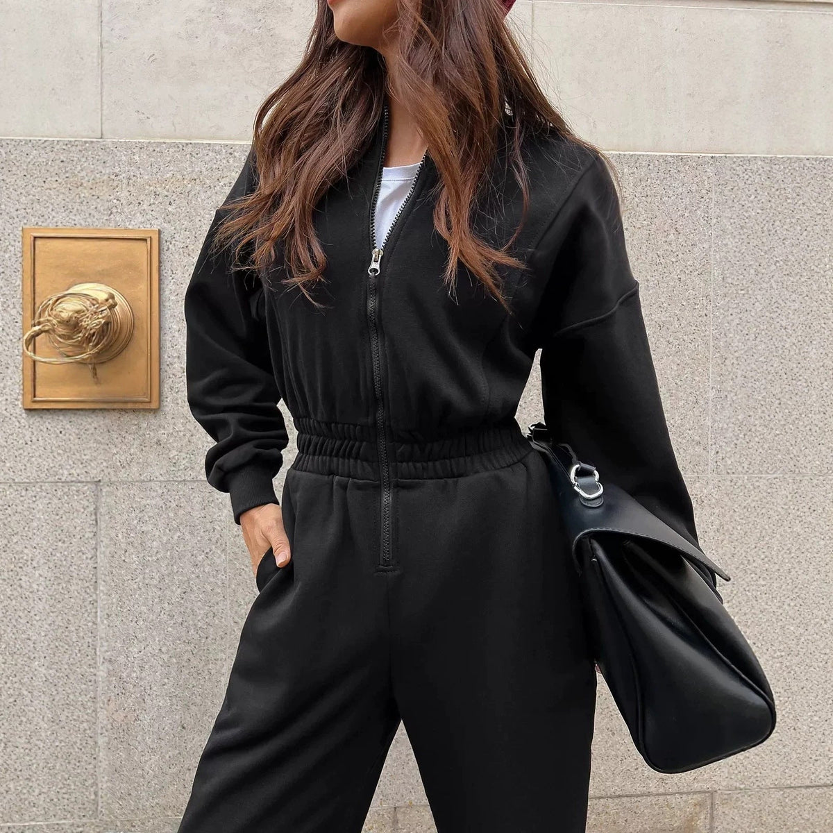 Women's Casual Long-sleeve Zip-up Collar Jumpsuit