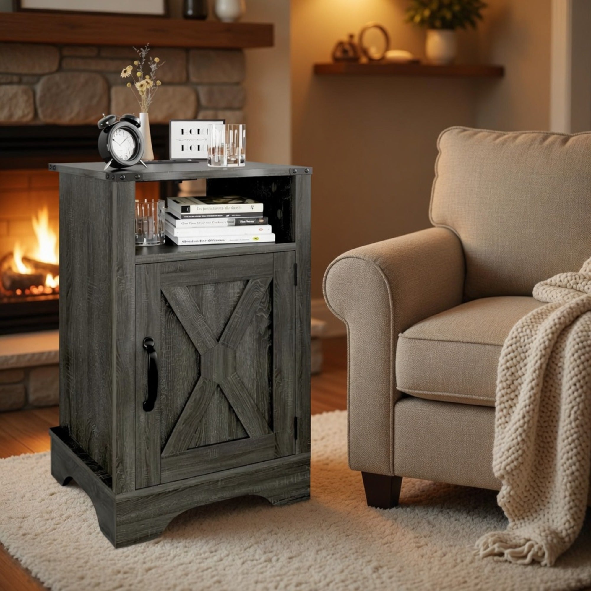 16" Dark Grey Farmhouse Nightstand