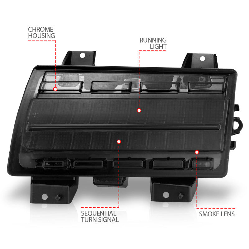 ANZO Wrangler 18-21/Gladiator 20+ LED Side Marker Lights Smoke w Sequential Signal 511088