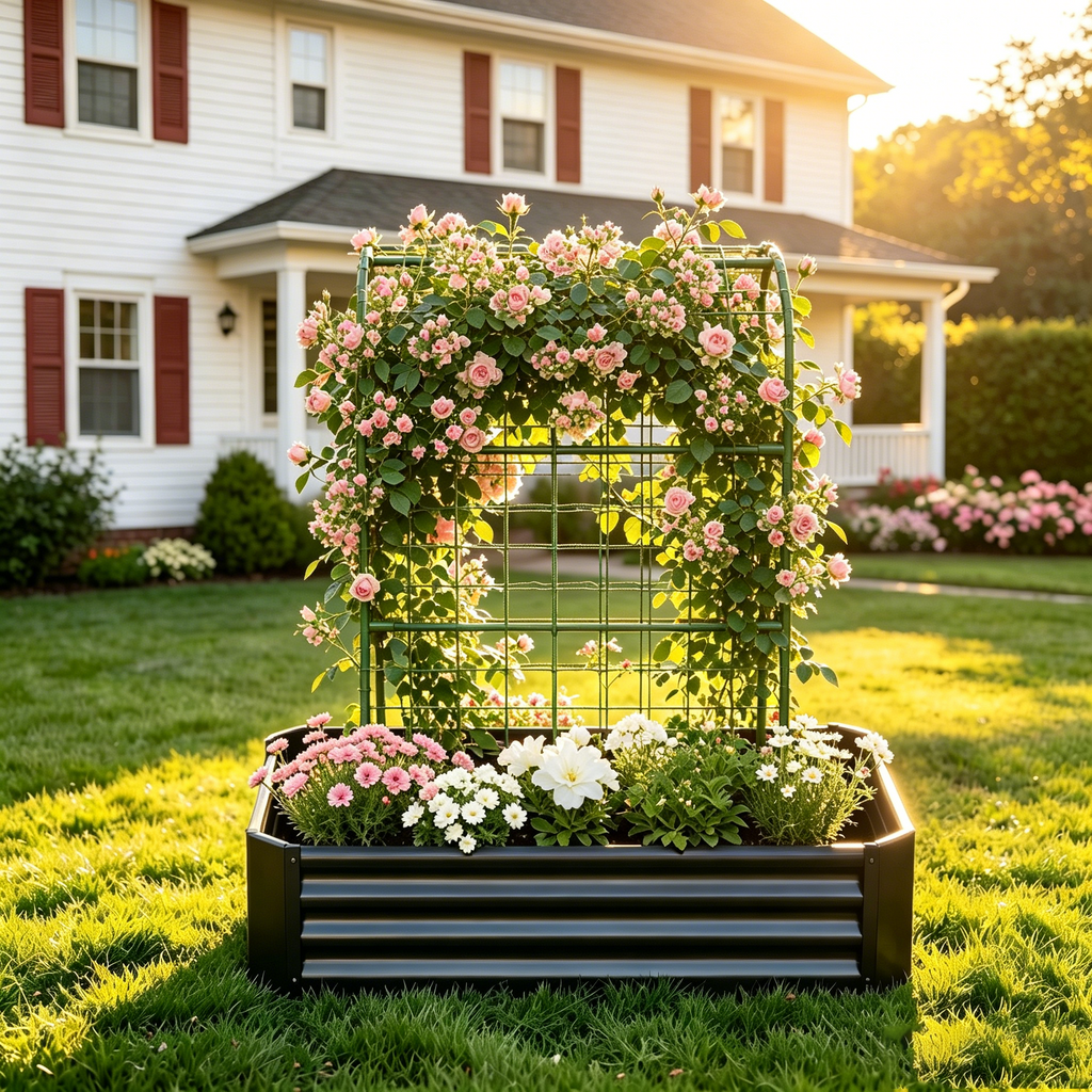 2-in-1 Raised Garden Bed with Trellis