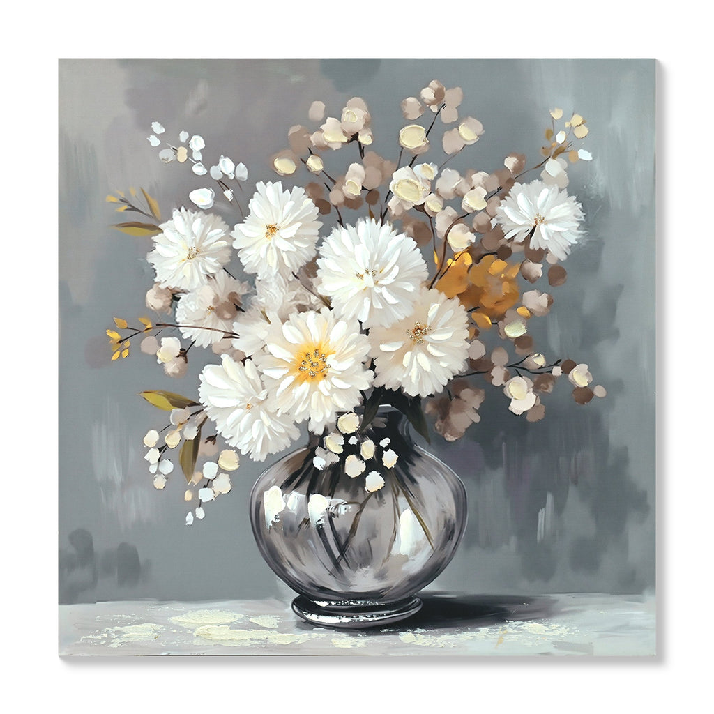 White Chrysanthemum Glass Vase Canvas Wall Art