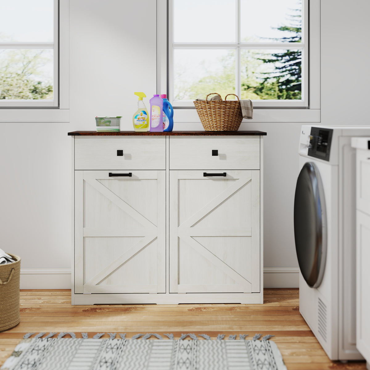 Farmhouse Double Tilt Out Trash Cabinet for 20 Gallon Trash Cans
