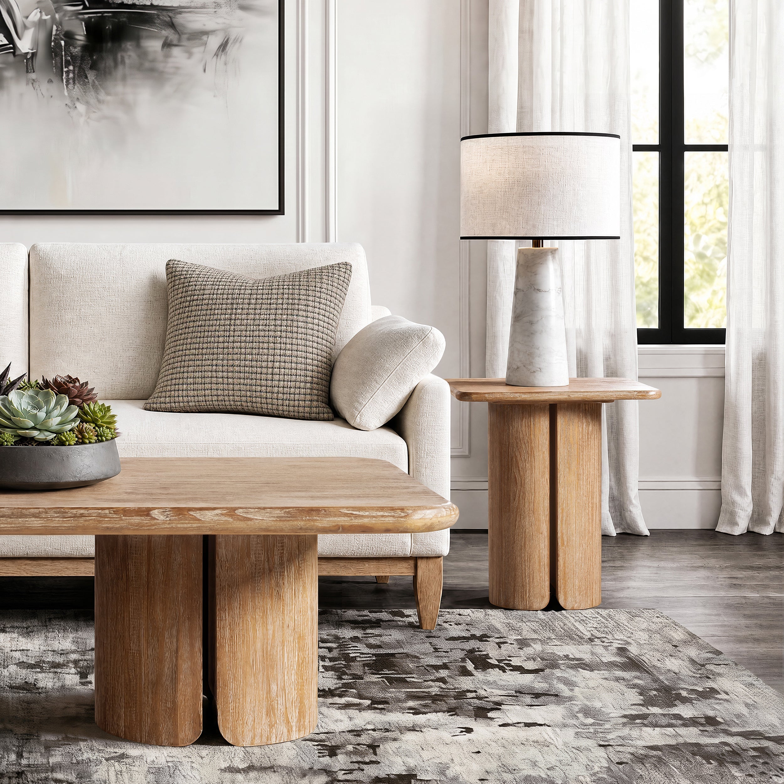 Sonoma 22" Square Pedestal Side Table - Rustic Greige