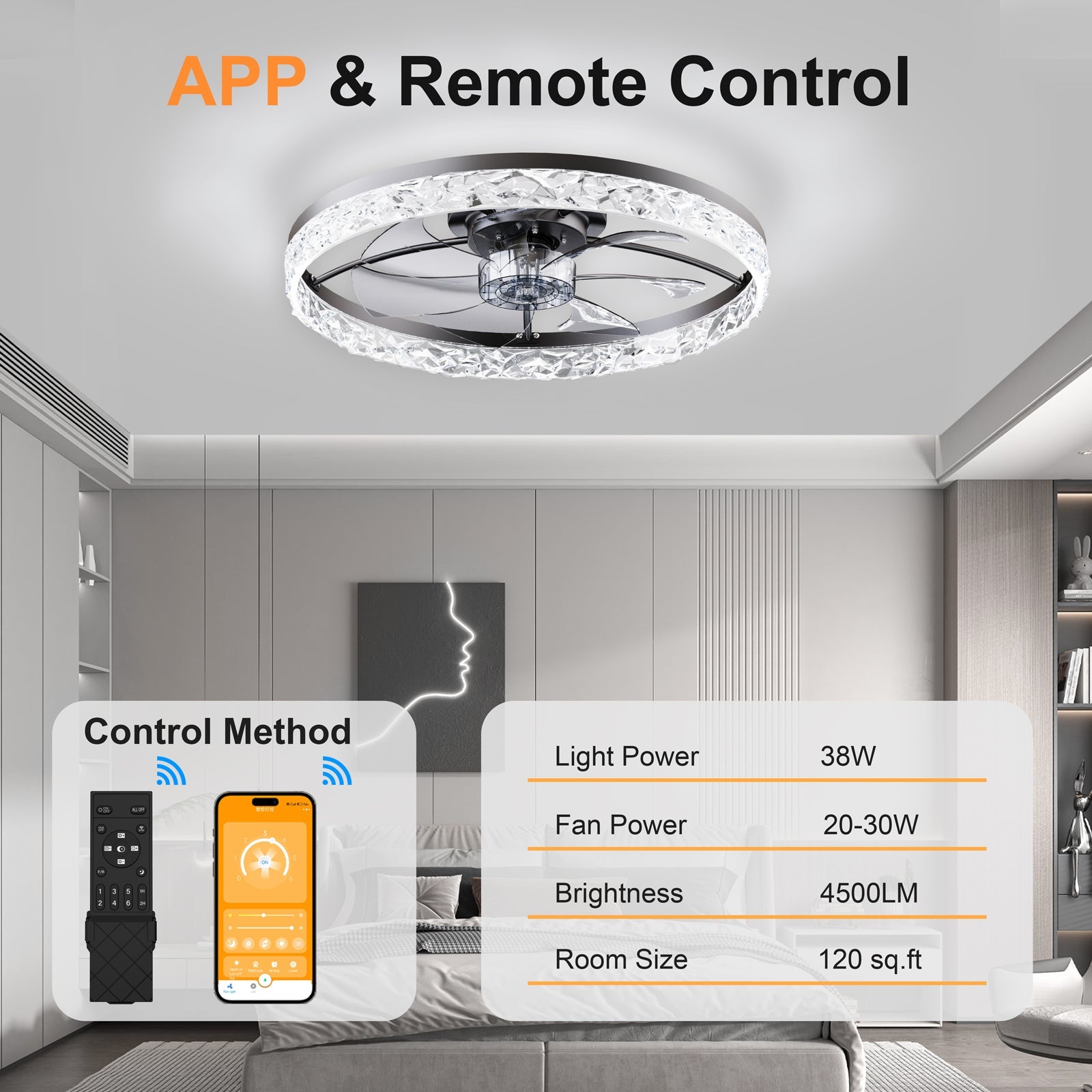 23.6" Ceiling Fans with Lights - Remote & APP Control