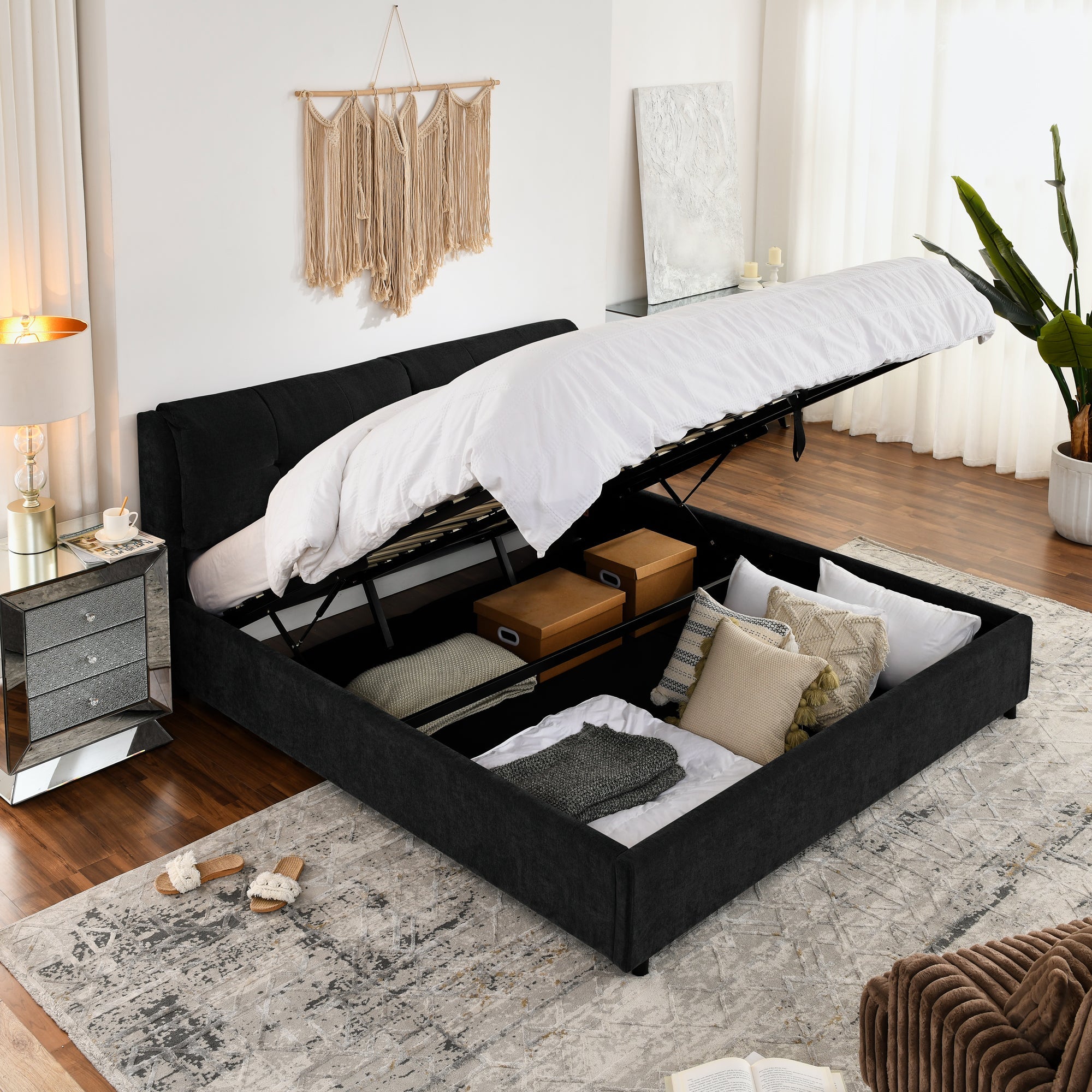 King Size Storage Upholstered Hydraulic Platform Bed