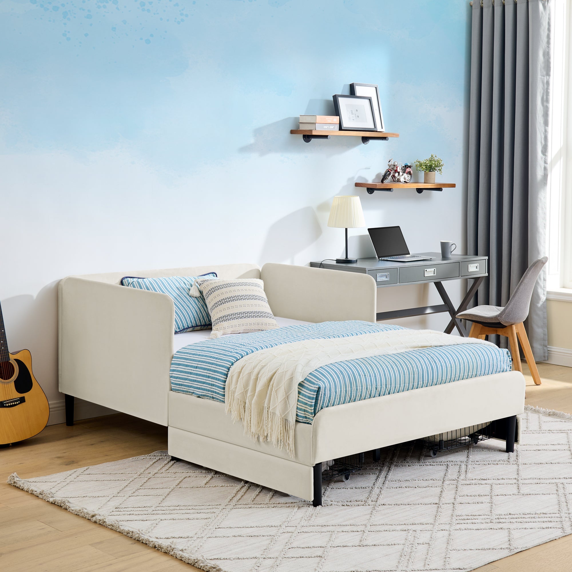Full Size Upholstered Platform Bed Frame with 2 Storage Drawers