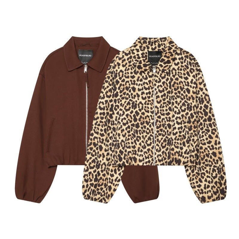Womens Retro Lapel Zipper Short Jacket Top