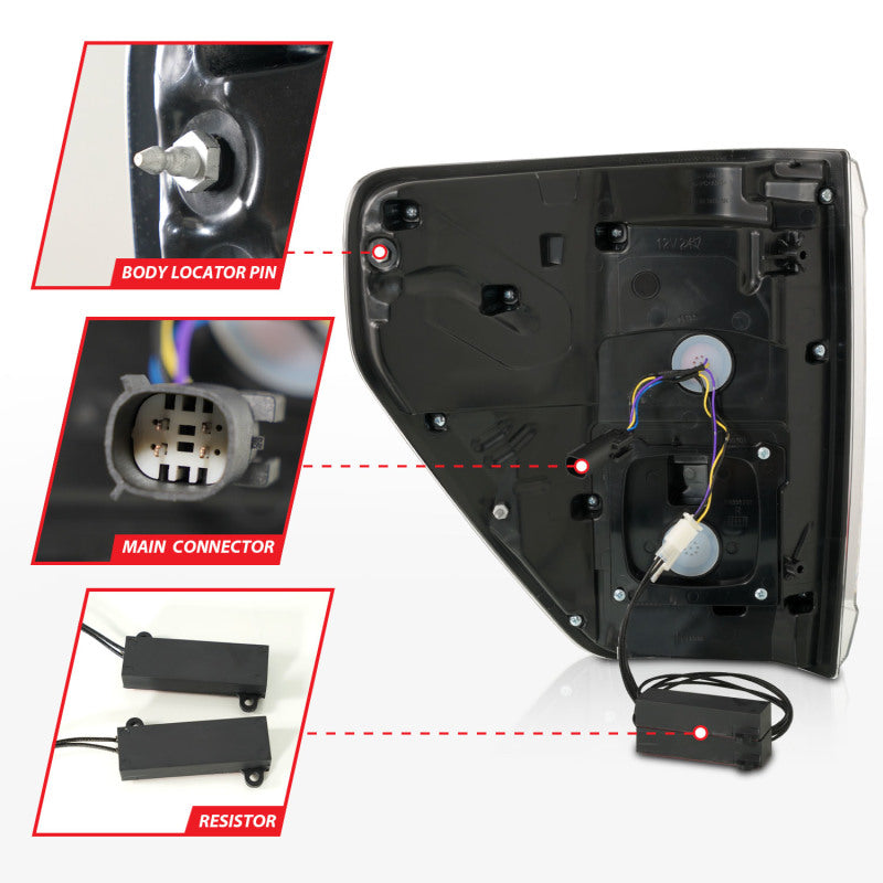 ANZO 21-23 Ford F-150 LED Taillights Seq. Signal w/BLIS Cover - Smoke Blk (For Factory Halogen ONLY) 311476