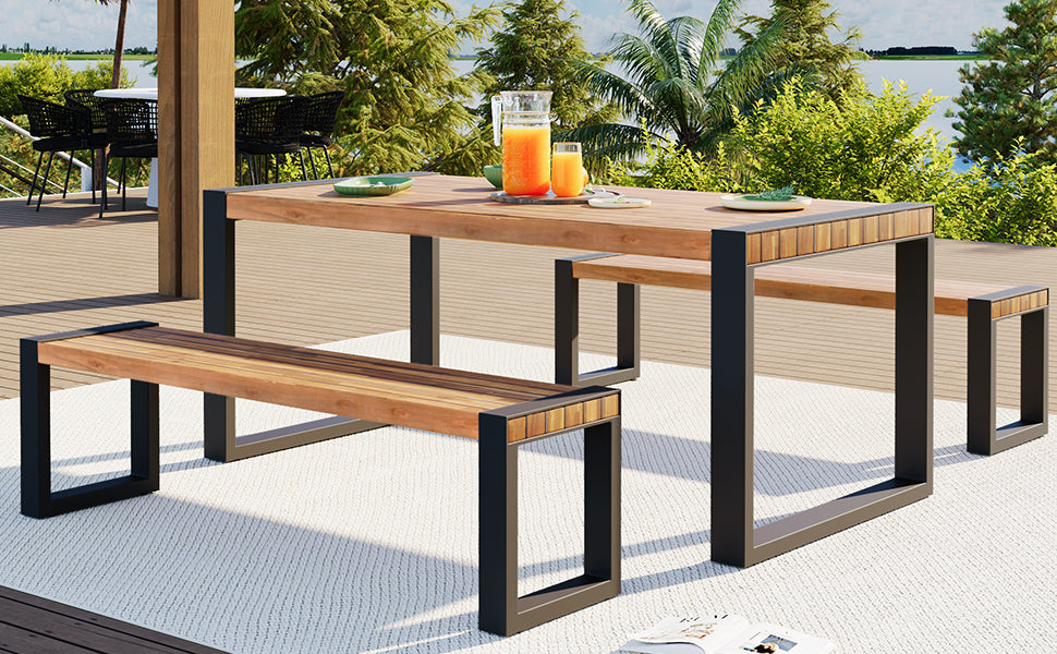 GO 3-Pieces Outdoor Dining Table with Benches
