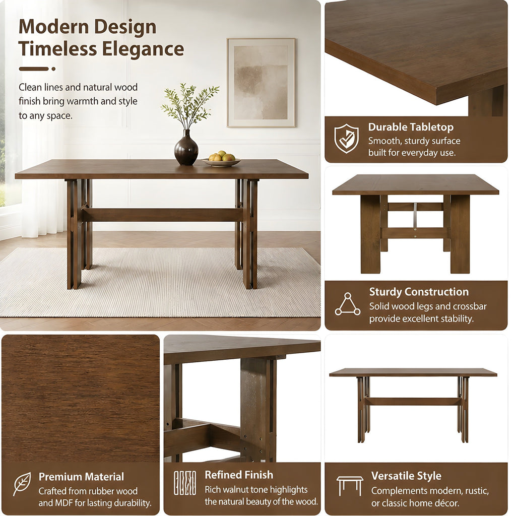 7 Pieces Modern Dining Set - Rustic Farmhouse Solid Wood