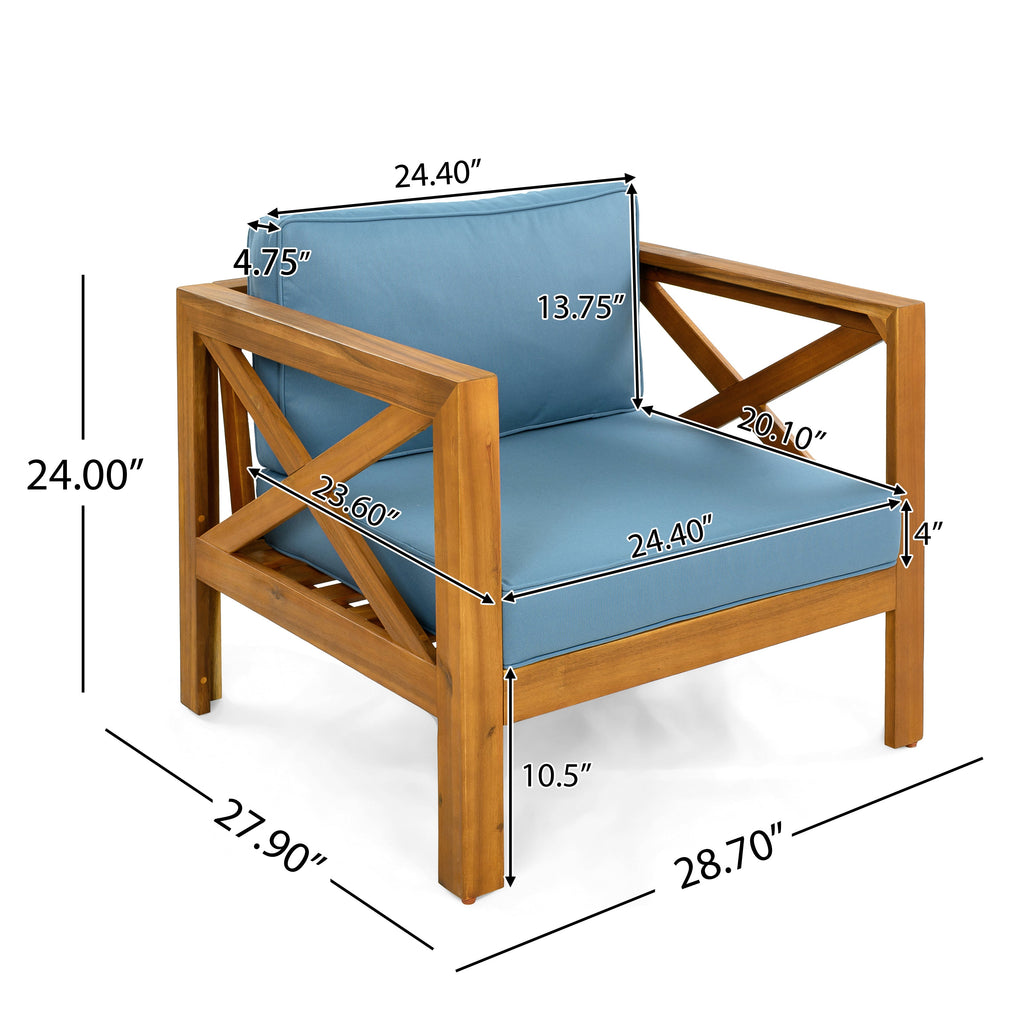 Outdoor Acacia Wood Club Wooden Armchair with Cushions (Set of 4)
