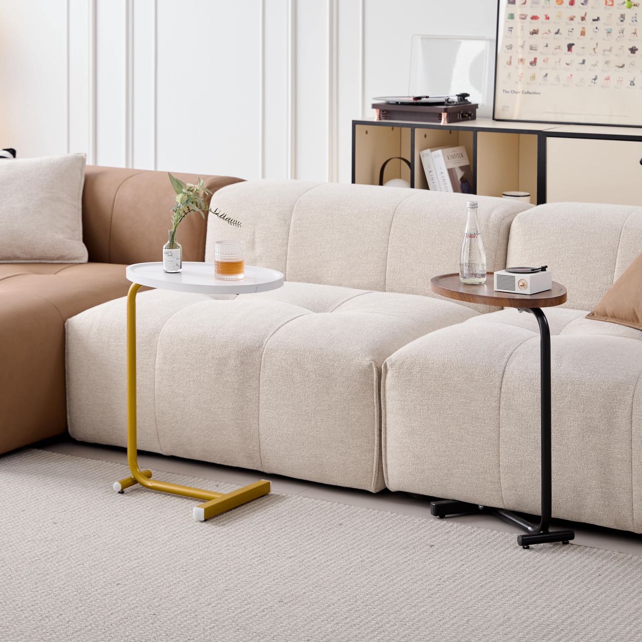 White C-shaped Side Table for Living Room & Bedroom