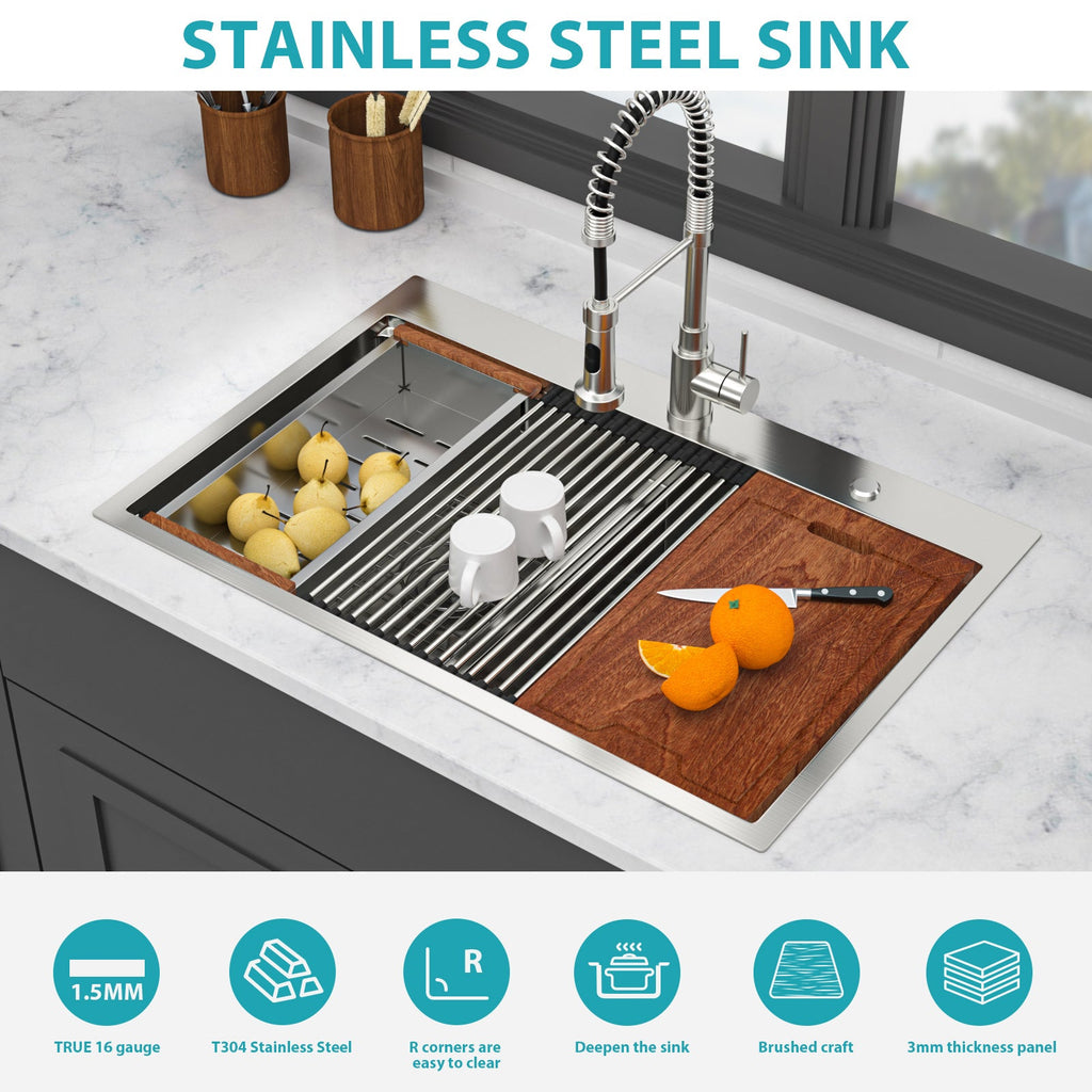 Topmount Drop In Kitchen Sink - 33"x 22"