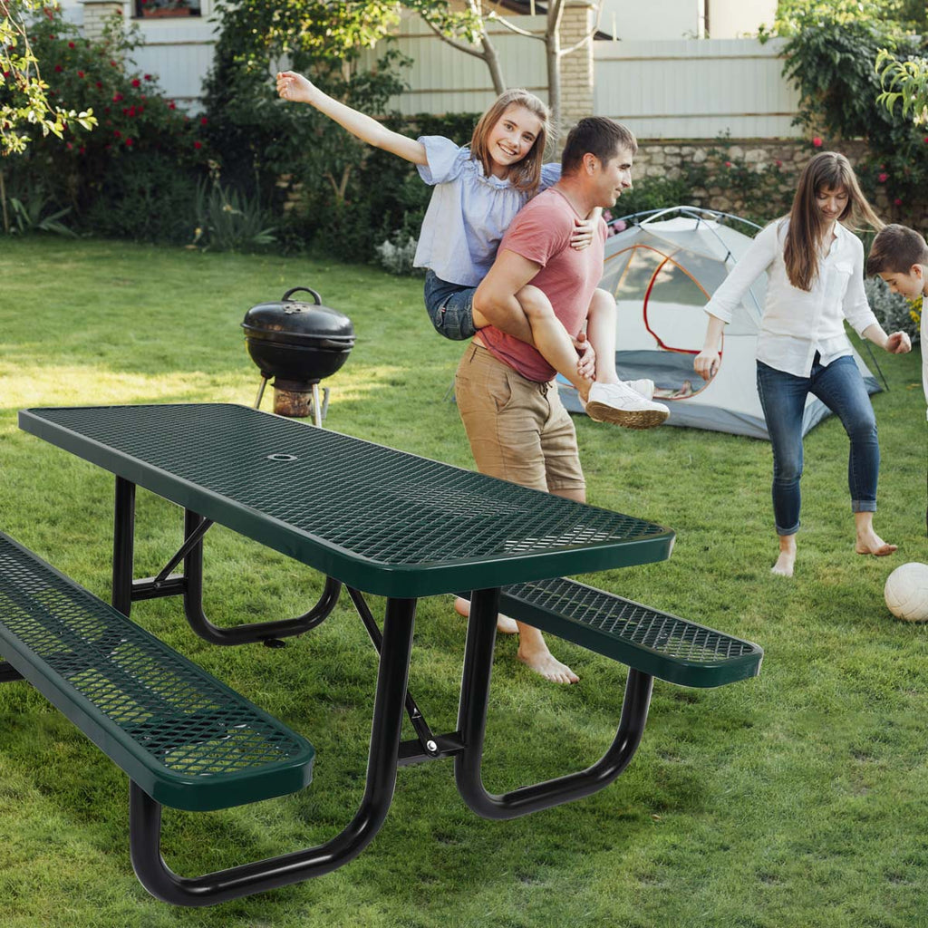 6 Ft. Rectangular Outdoor Picnic Table with Umbrella Pole