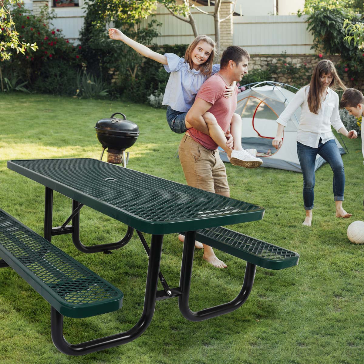 6 Ft. Rectangular Outdoor Picnic Table with Umbrella Pole