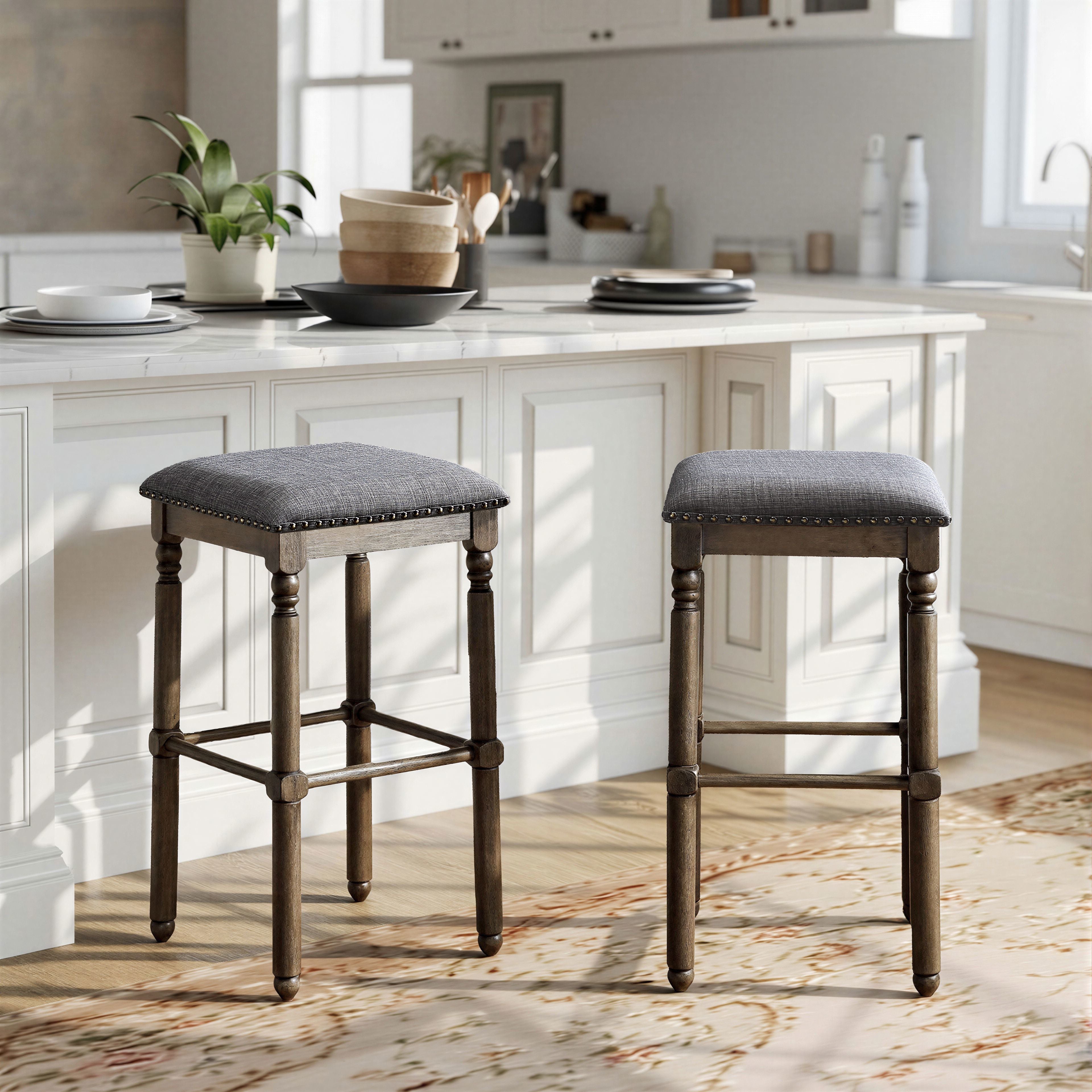 Arnhem Wood Upholstered Bar Stools, Set of 2