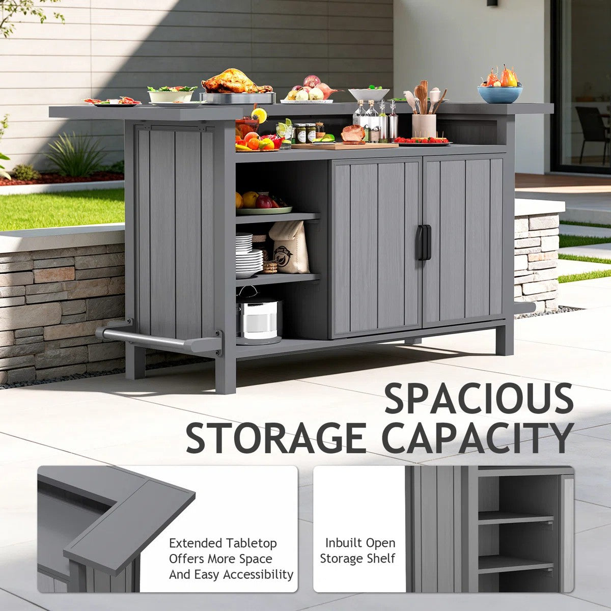 Outdoor Aluminum Grill Cart Resin Bar Cart