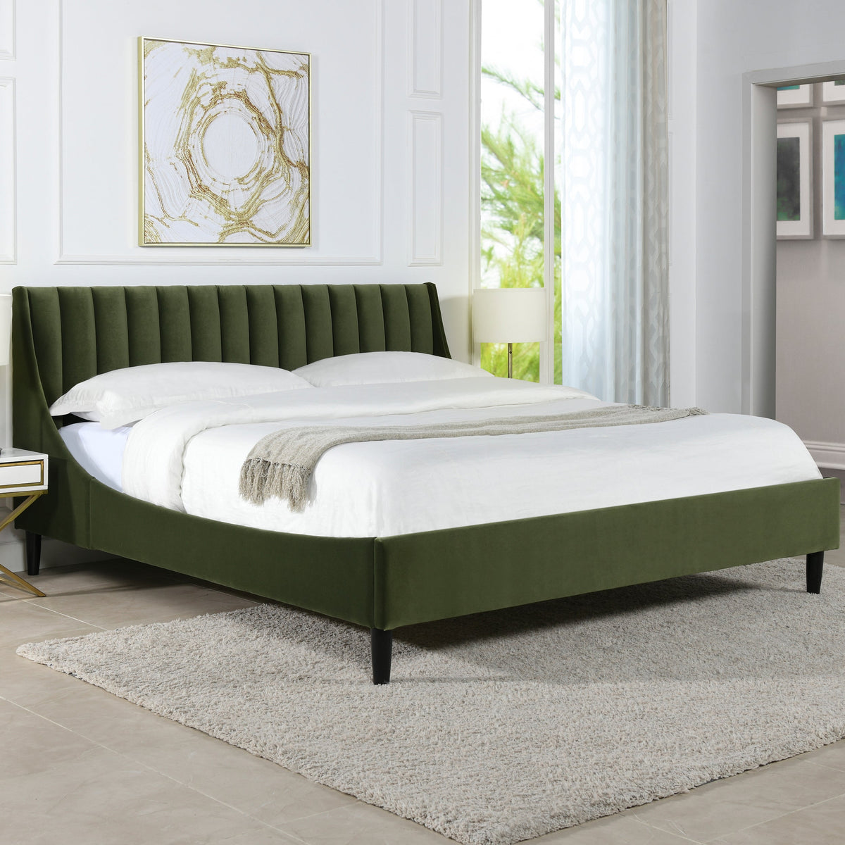 Aspen Vertical Tufted Headboard Platform Bed Set, King, Olive