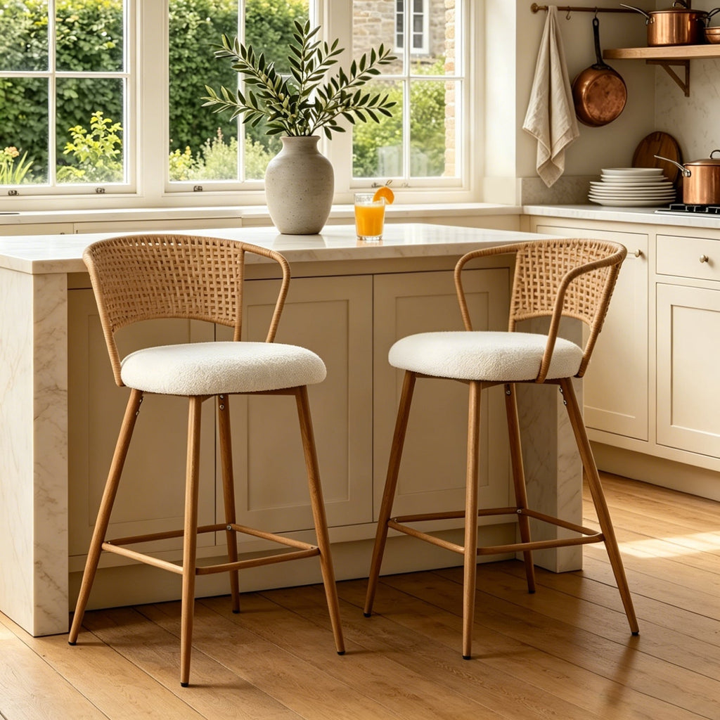 Rattan Backrest Bar Stools Set of 2