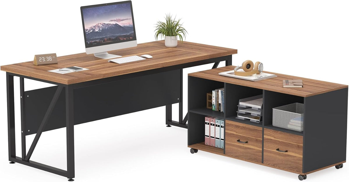 63-Inch Executive Desk with Mobile File Cabinet