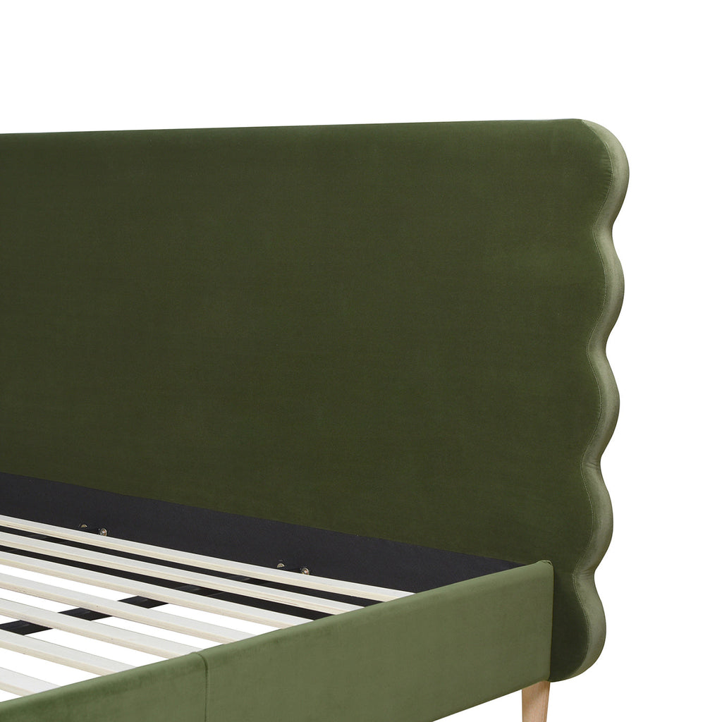 Stockholm Modern Wavy Headboard Platform Bed, King, Olive